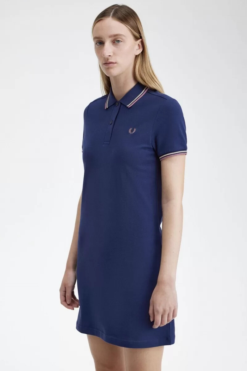 fred perry twin tipped shirt damklänning fransk marinblå