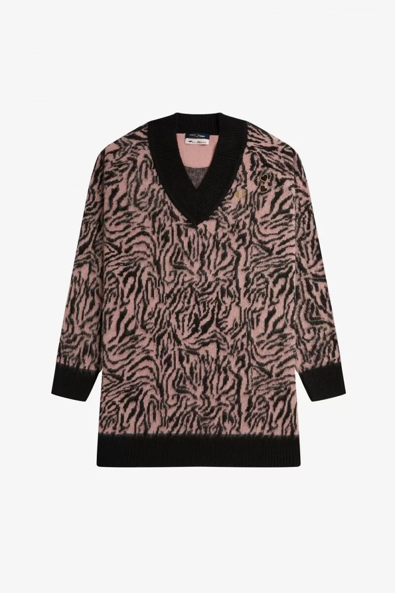 fred perry zebra stickad damklänning dusty rose pink