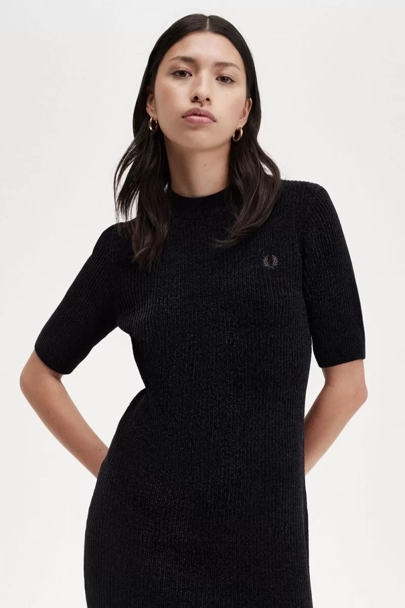 fred perry chenille rib damklänning svart