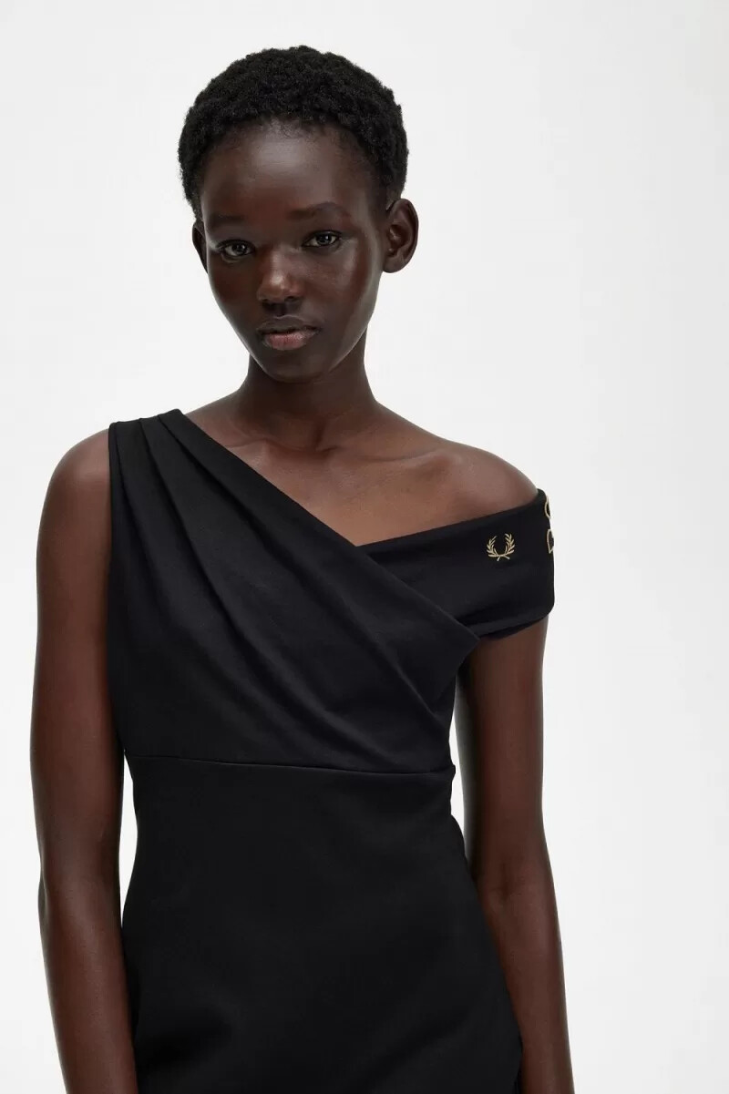 fred perry off-the-shoulder damklänning svart