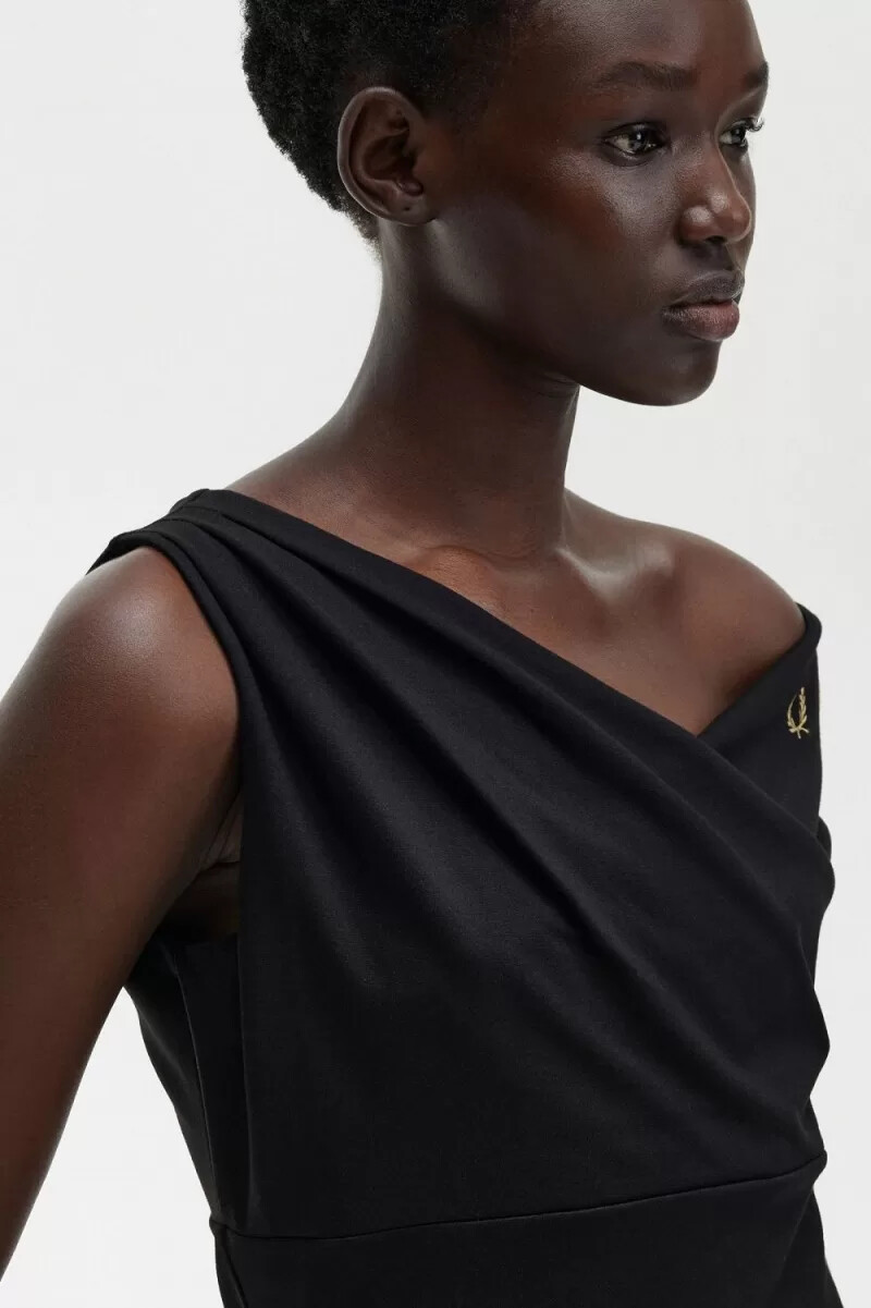 fred perry off-the-shoulder damklänning svart
