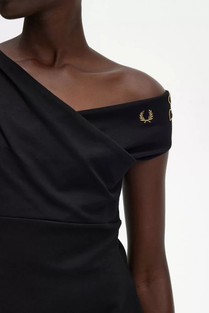 fred perry off-the-shoulder damklänning svart