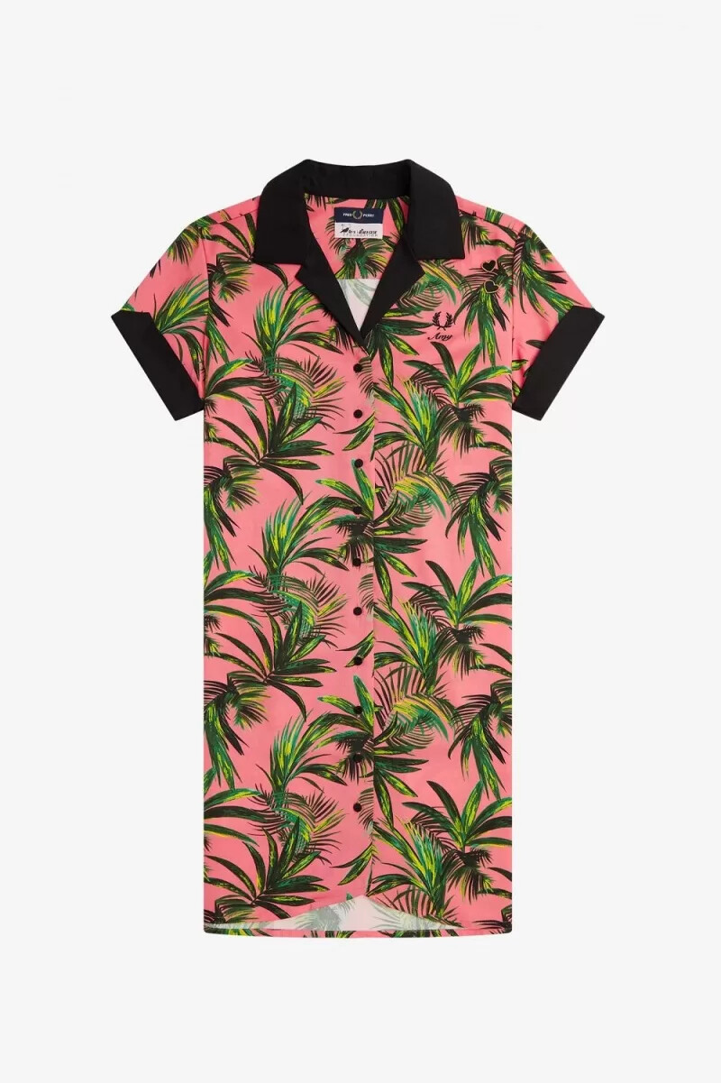 fred perry palm print skjorta damklänning coral heat