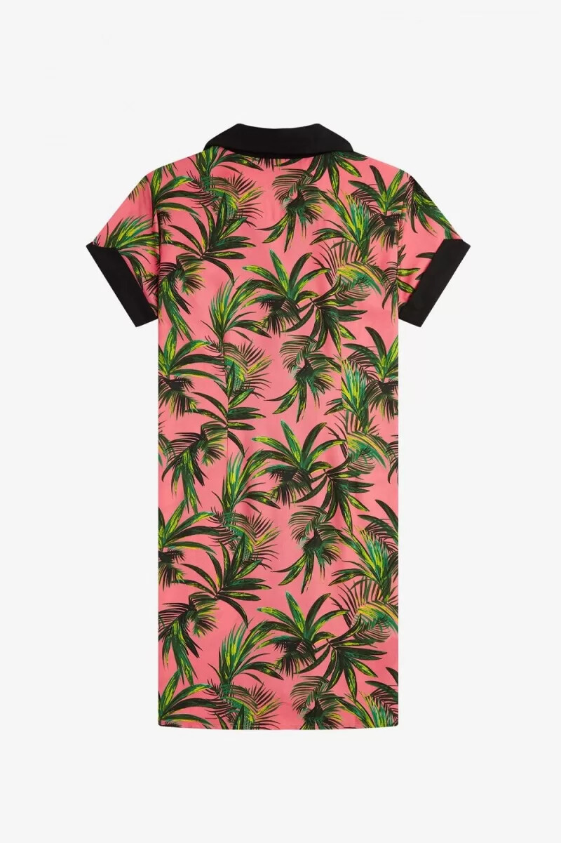 fred perry palm print skjorta damklänning coral heat