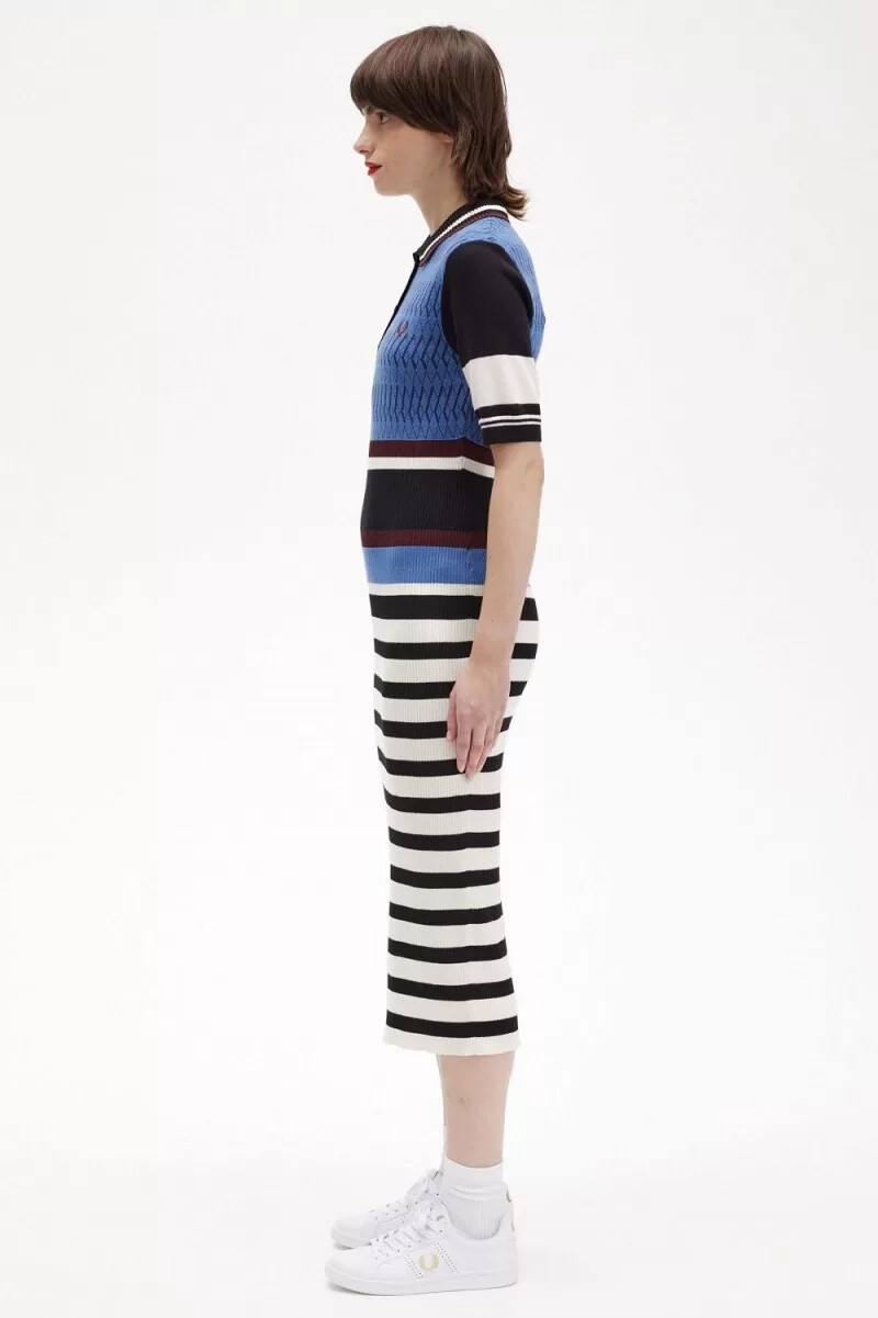 fred perry jacquard stickad randig damklänning twilight blå
