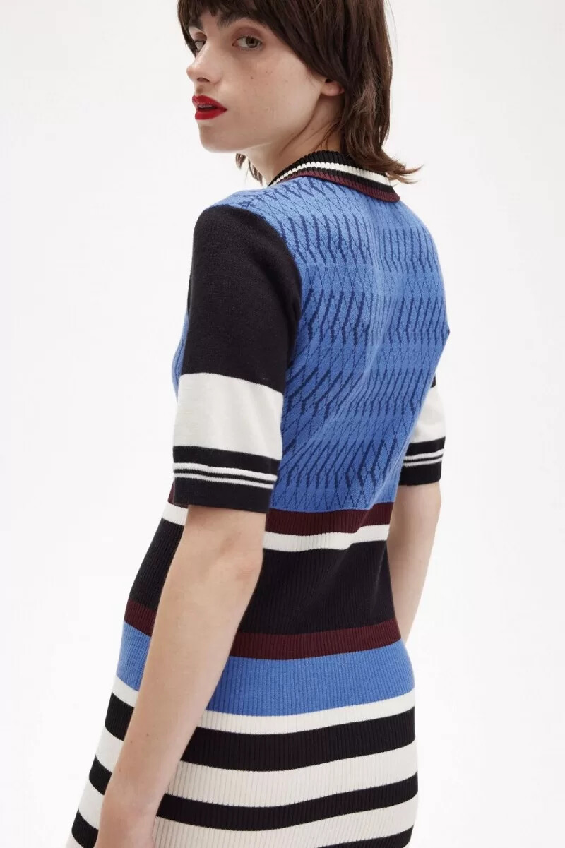 fred perry jacquard stickad randig damklänning twilight blå