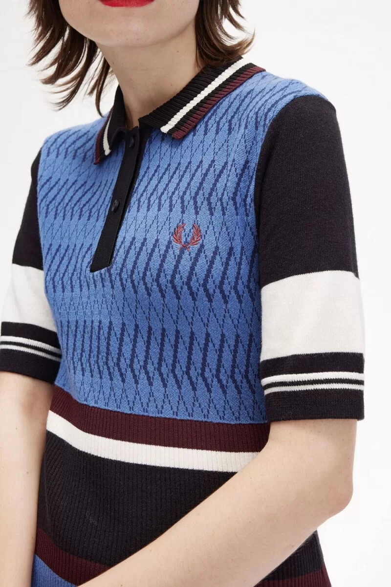 fred perry jacquard stickad randig damklänning twilight blå