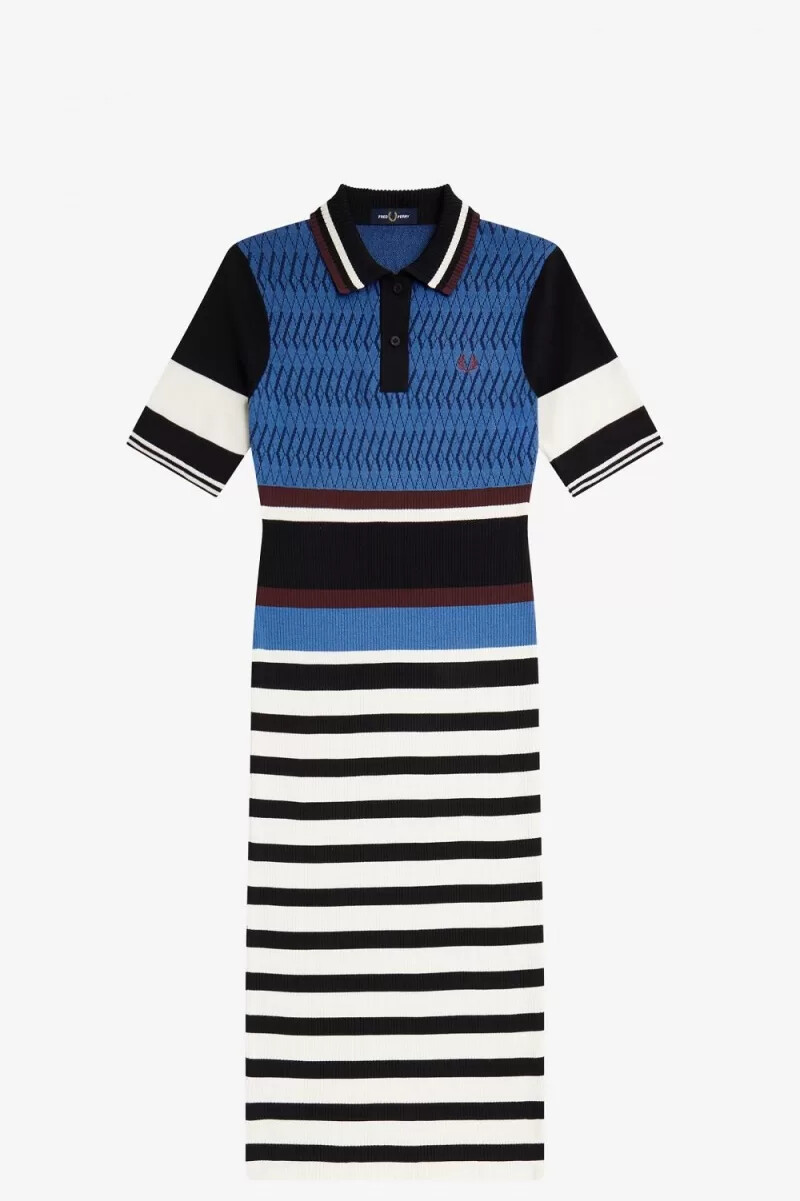 fred perry jacquard stickad randig damklänning twilight blå