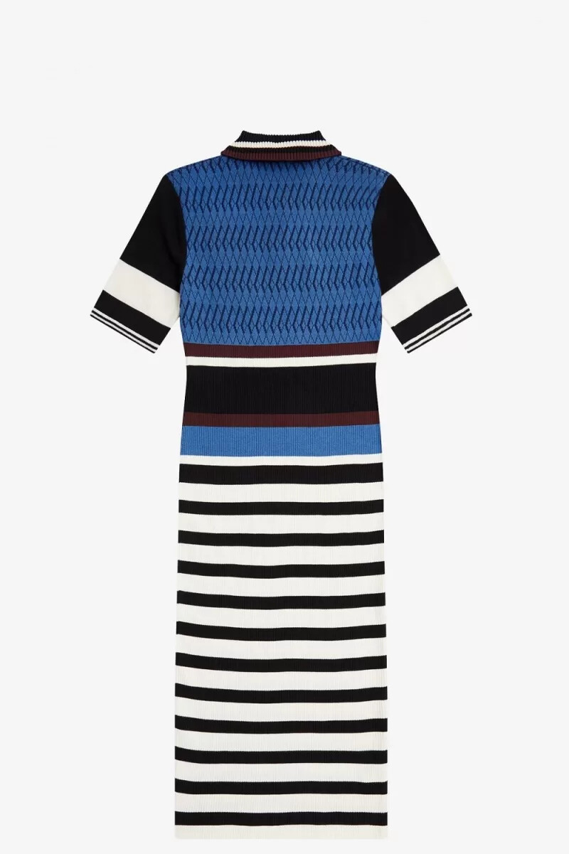 fred perry jacquard stickad randig damklänning twilight blå