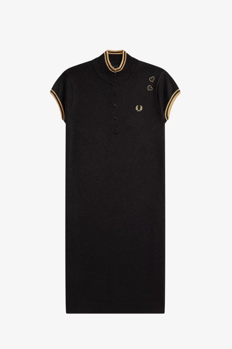 fred perry metallic stickad damklänning svart