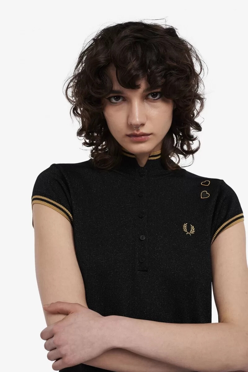fred perry metallic stickad damklänning svart
