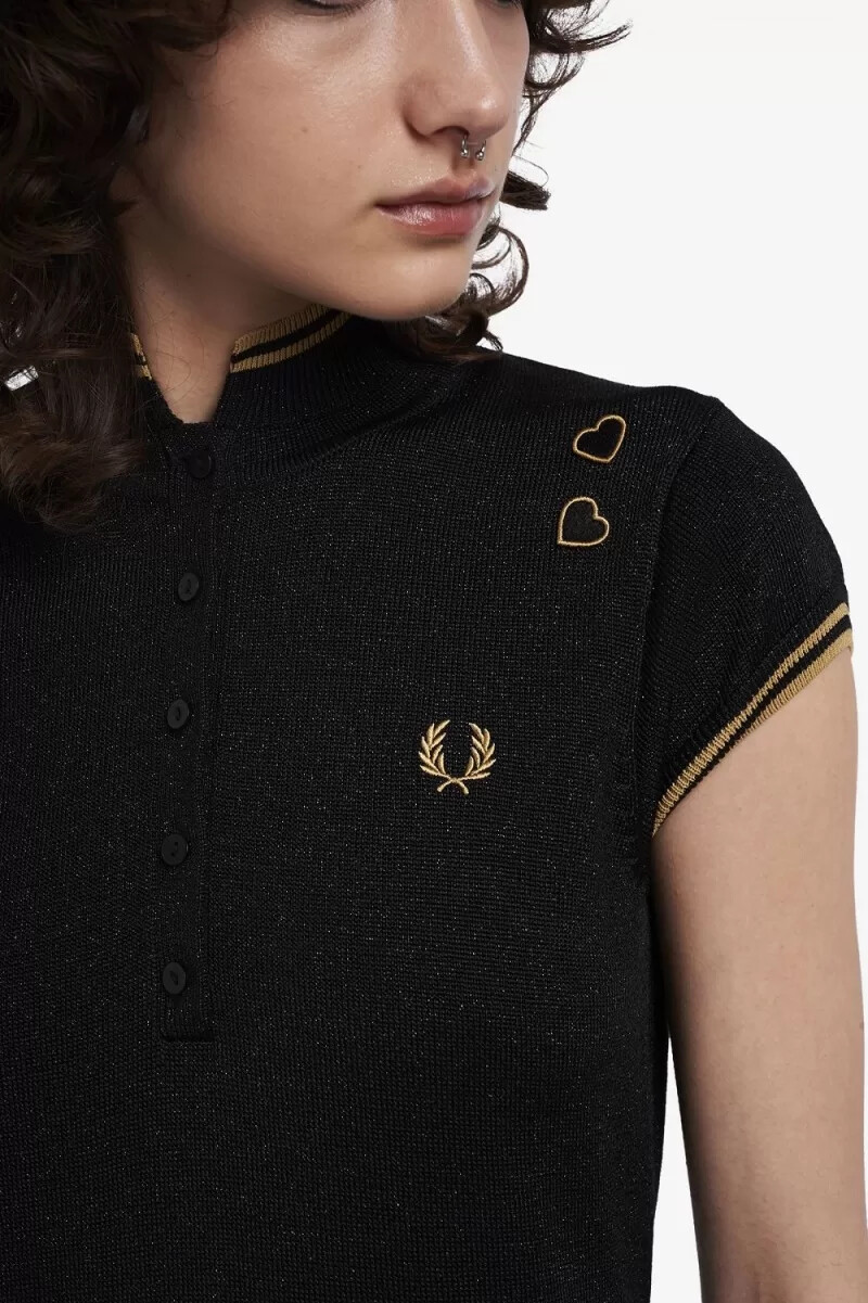 fred perry metallic stickad damklänning svart