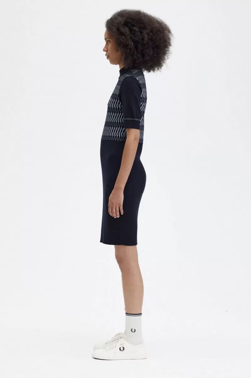 fred perry jacquard stickad damklänning marinblå