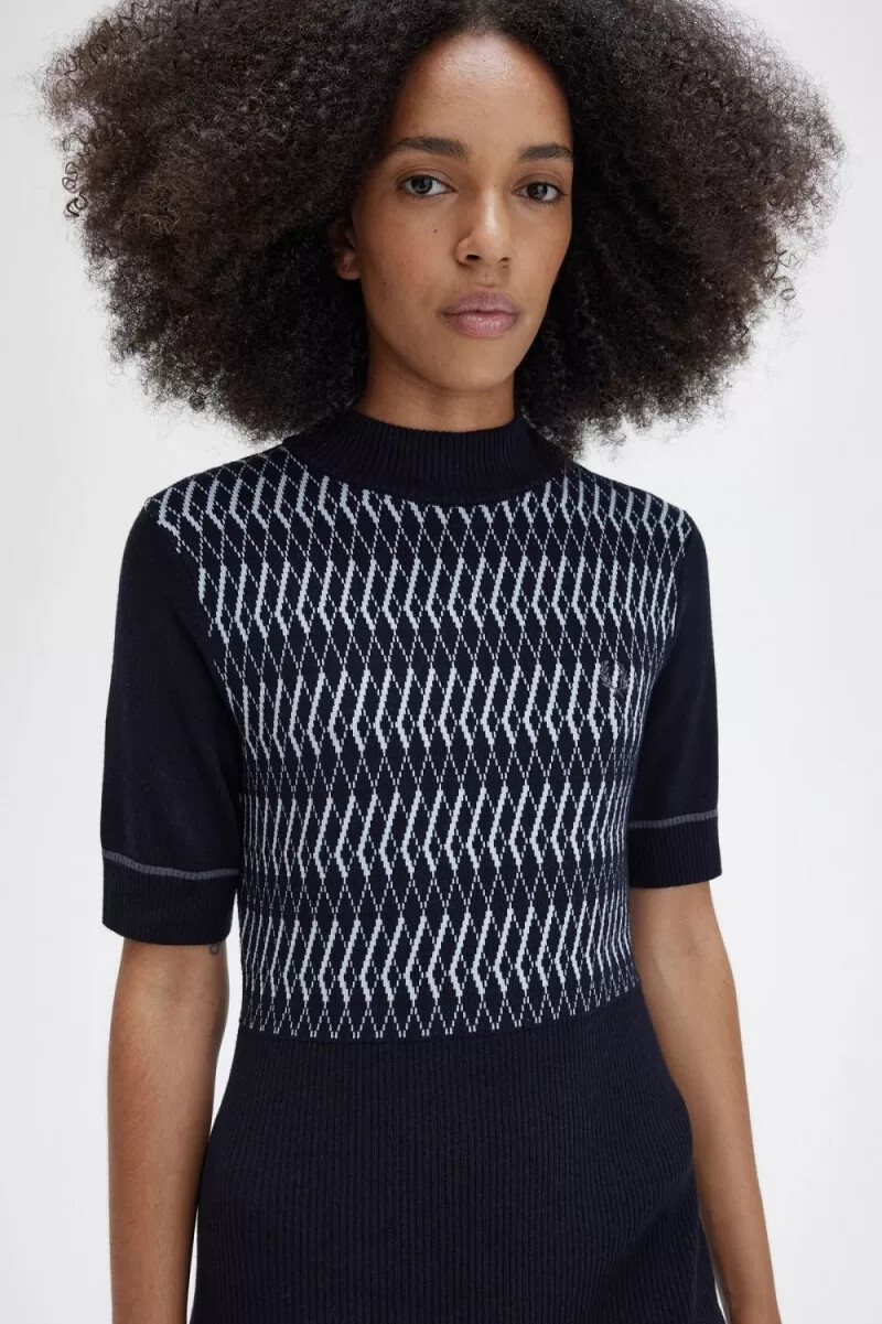 fred perry jacquard stickad damklänning marinblå