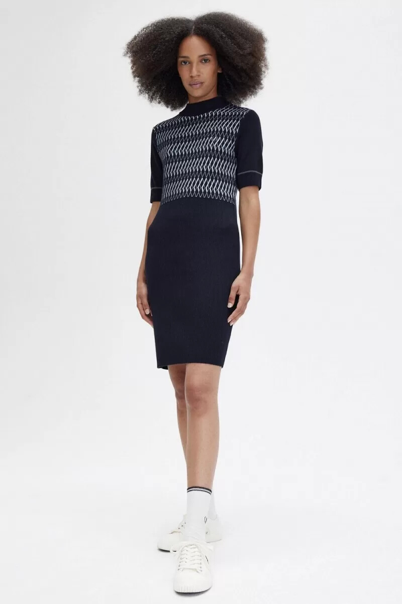 fred perry jacquard stickad damklänning marinblå