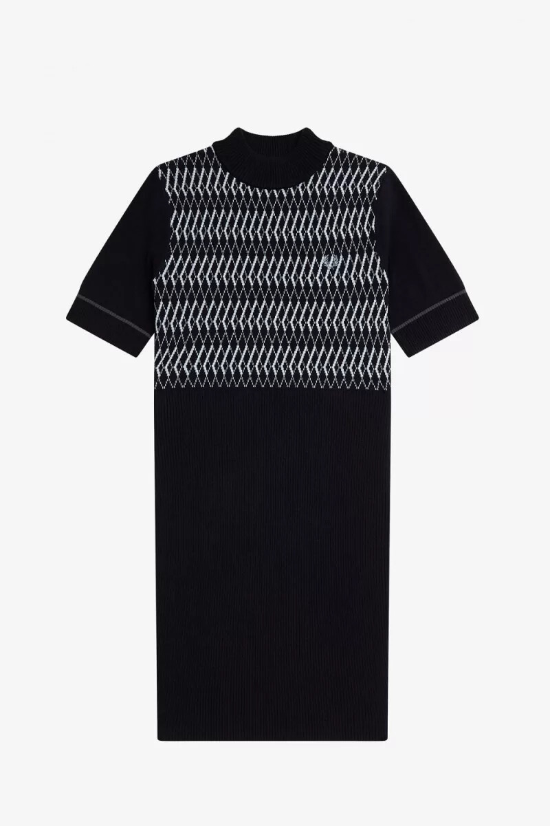 fred perry jacquard stickad damklänning marinblå