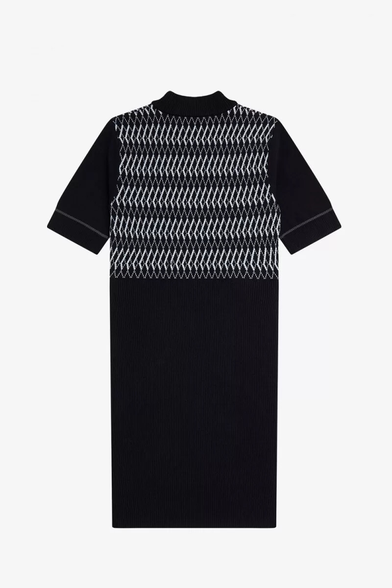 fred perry jacquard stickad damklänning marinblå