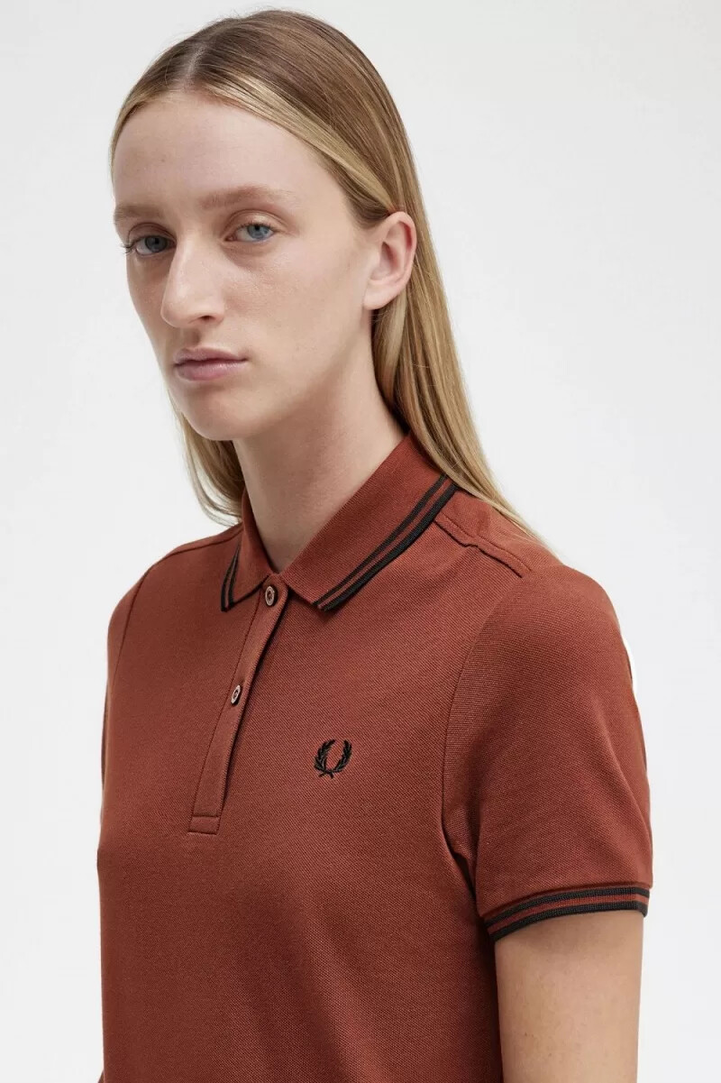 fred perry twin tipped shirt damklänning whiskybrun svart