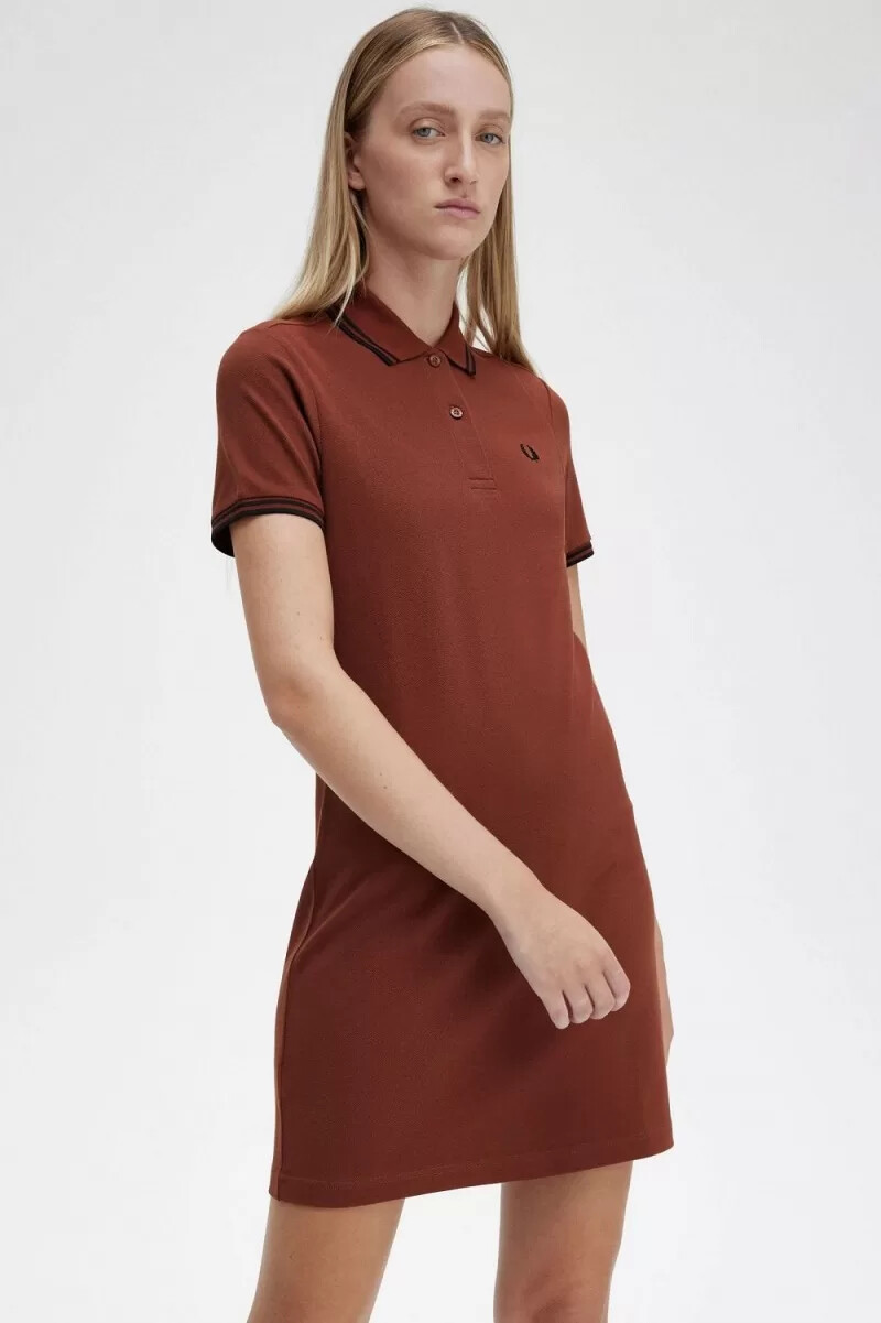 fred perry twin tipped shirt damklänning whiskybrun svart