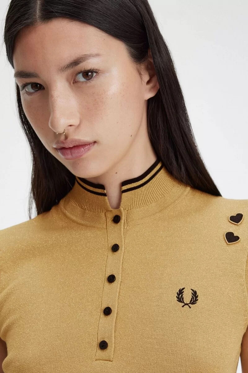 fred perry metallic stickad damklänning 1964 guld