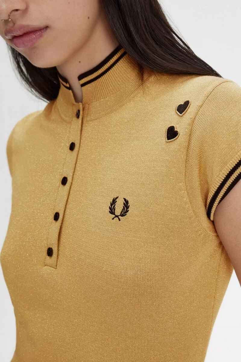 fred perry metallic stickad damklänning 1964 guld