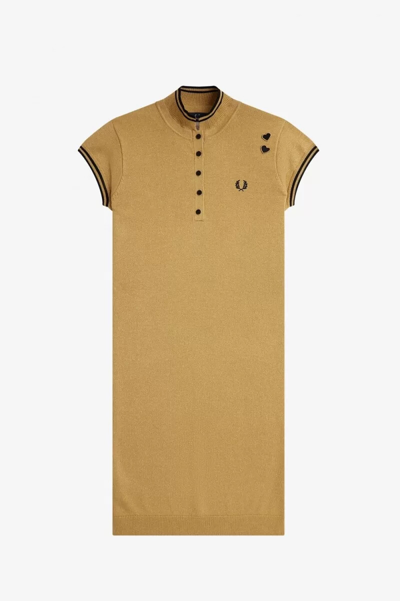 fred perry metallic stickad damklänning 1964 guld
