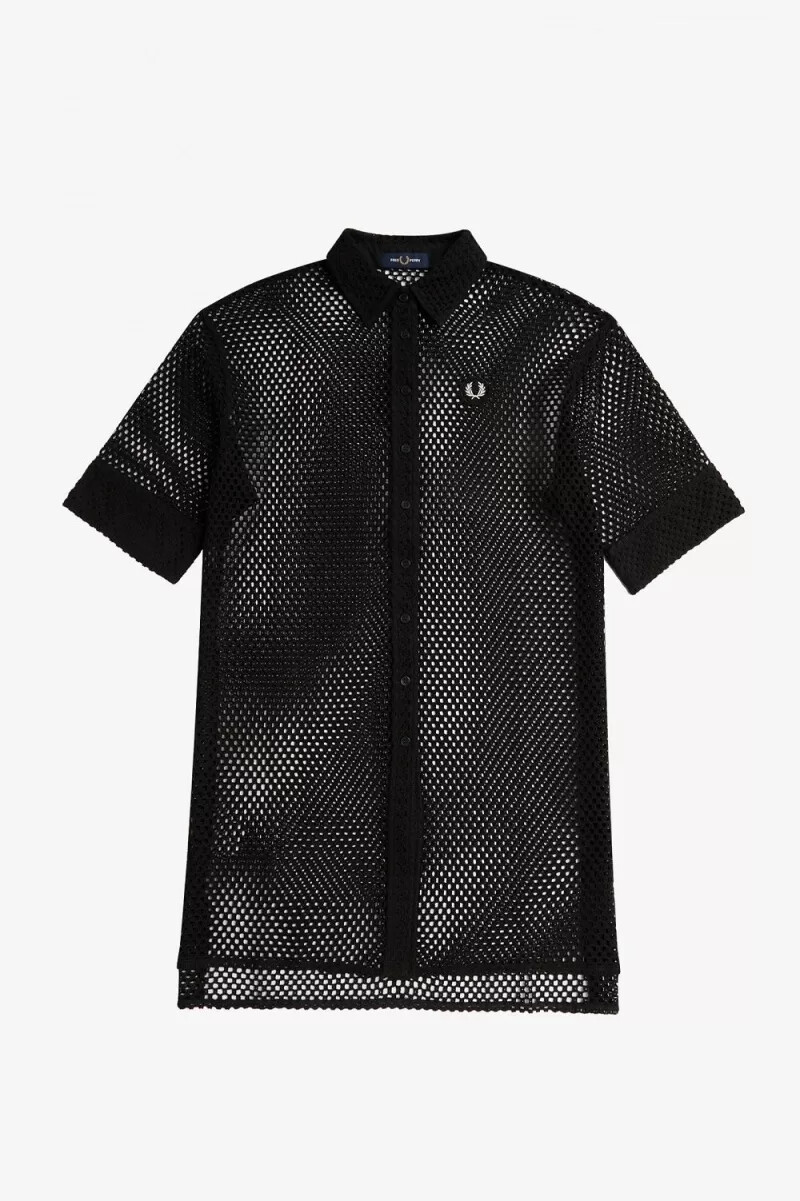 fred perry Öppen stickad skjorta damklänning svart