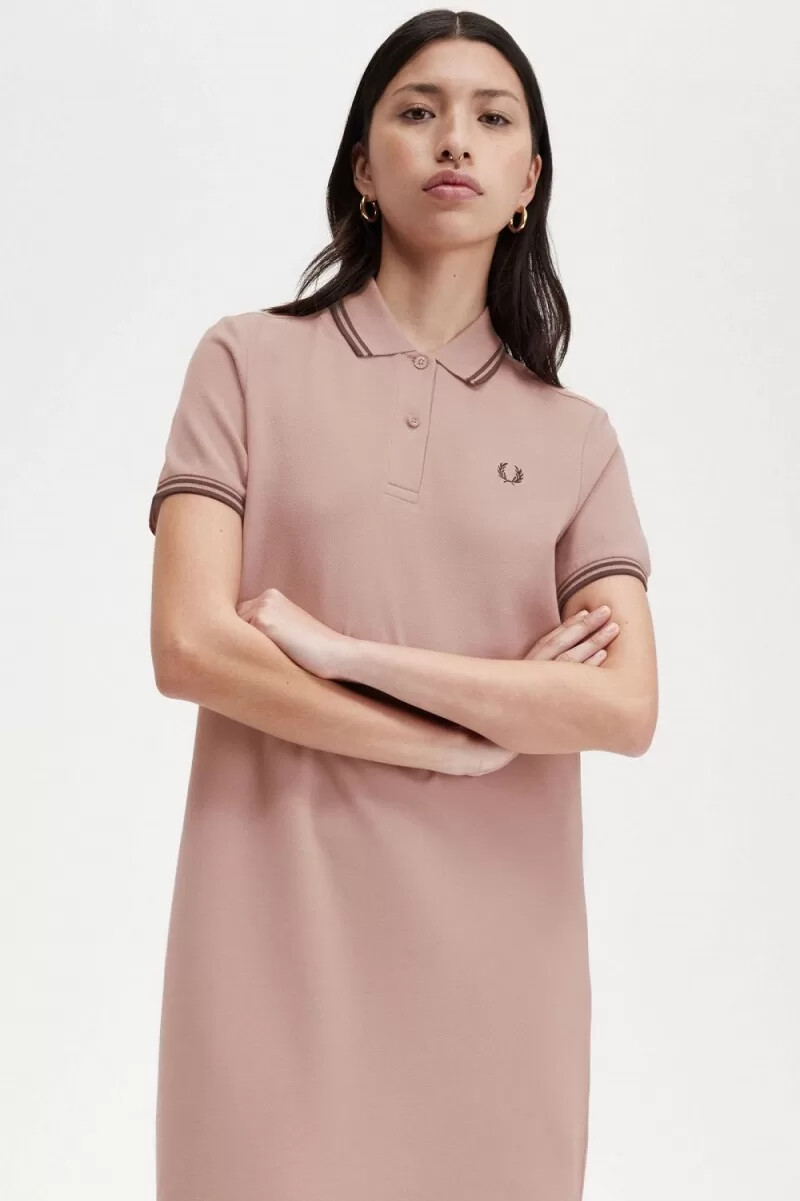 fred perry twin tipped shirt damklänning mörkrosa whiskybrun