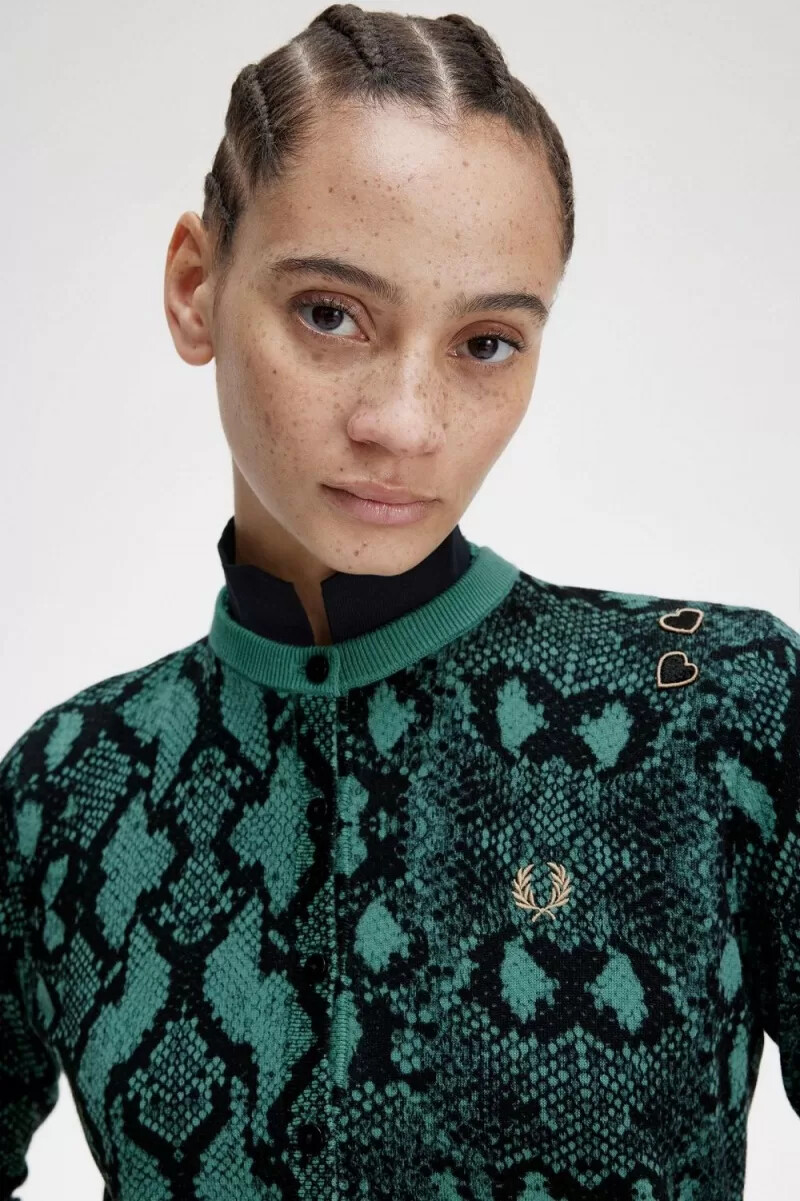 fred perry snake print damkofta djup mintgrön
