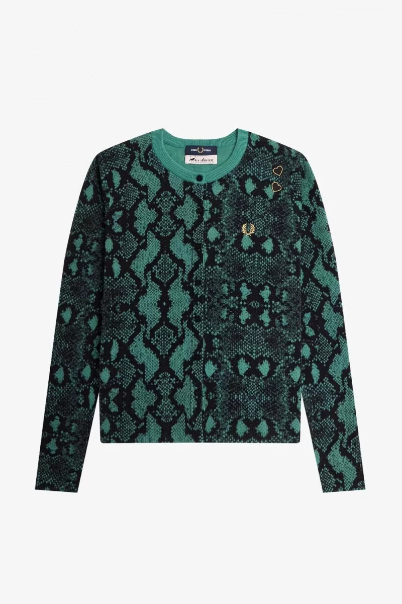 fred perry snake print damkofta djup mintgrön