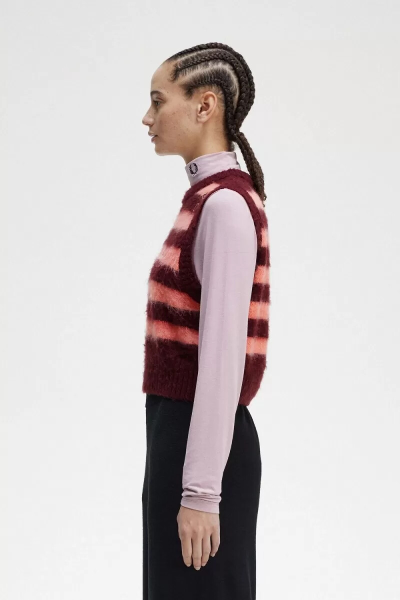 fred perry randiga stickade damlinnen oxblood