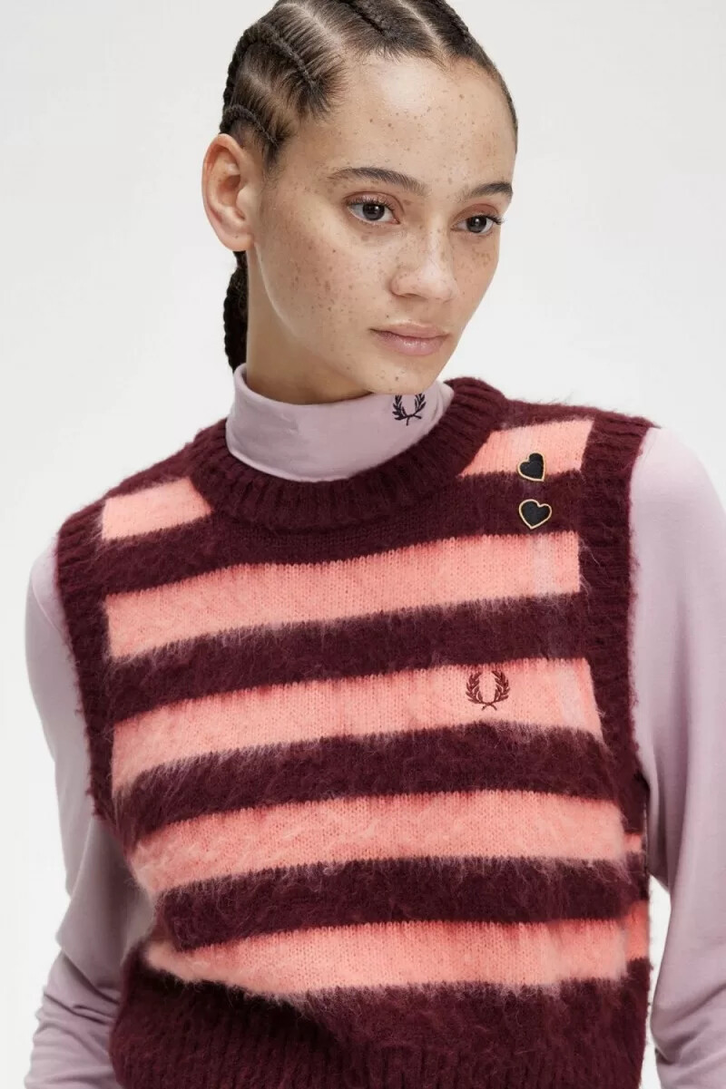 fred perry randiga stickade damlinnen oxblood