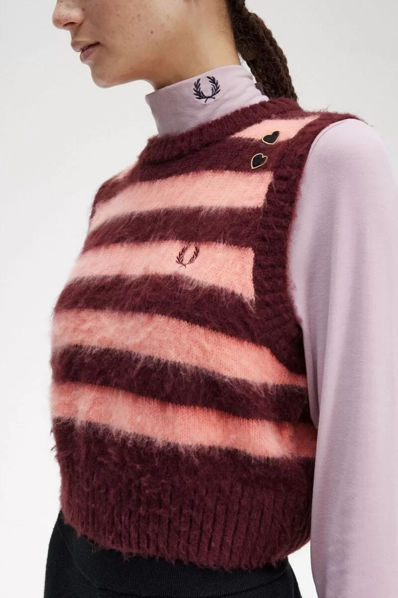 fred perry randiga stickade damlinnen oxblood