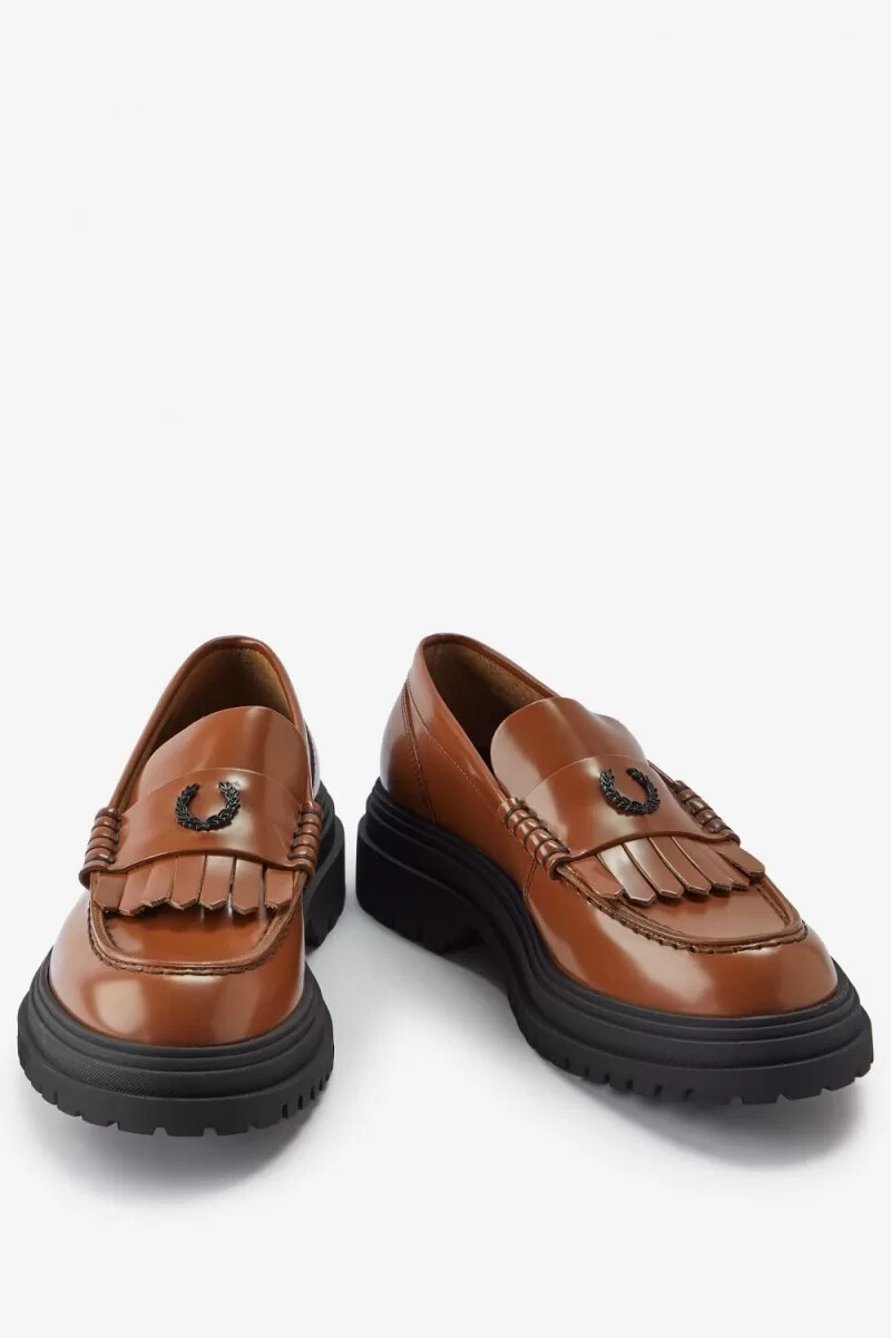 fred perry läderloafers dam bruna