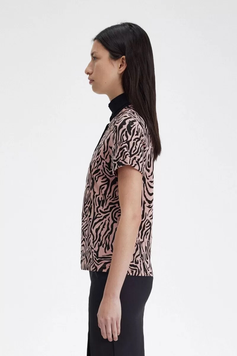 fred perry zebra print dam pikétröja dusty rose rosa