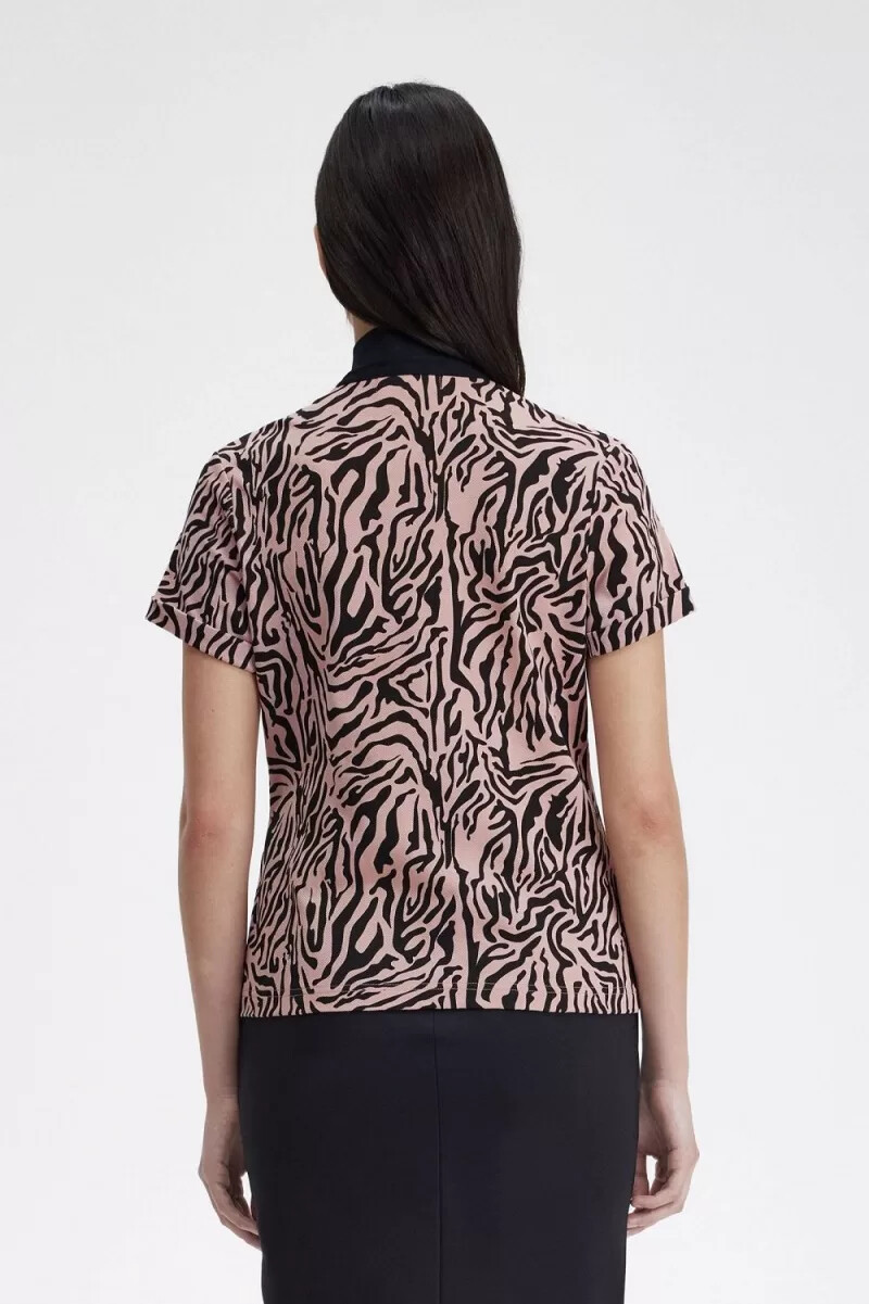 fred perry zebra print dam pikétröja dusty rose rosa