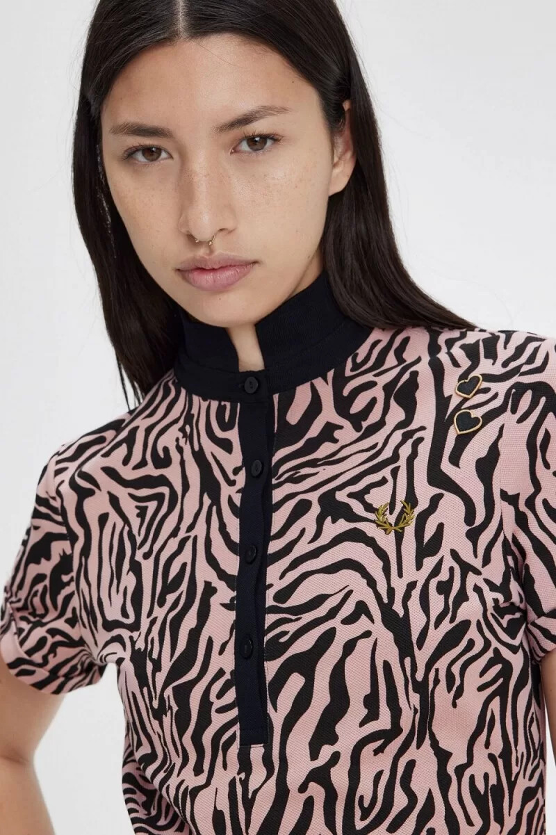fred perry zebra print dam pikétröja dusty rose rosa