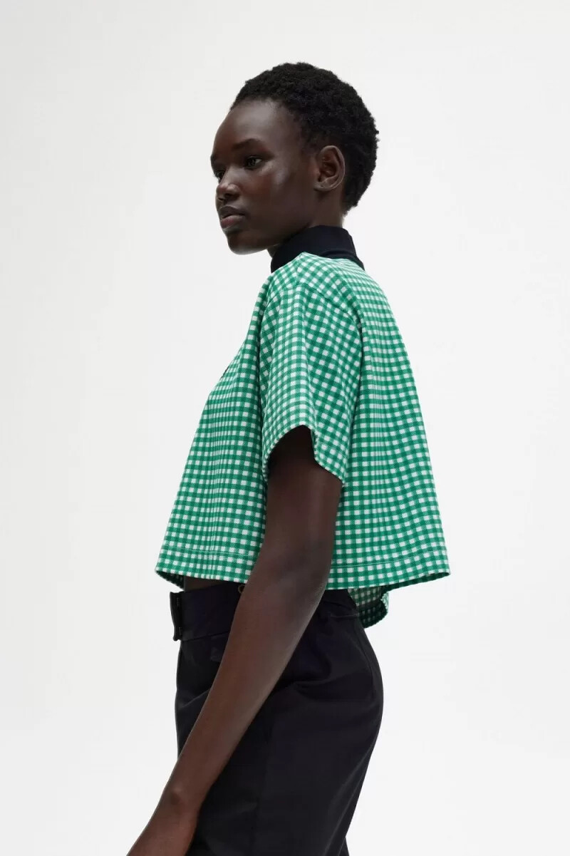 fred perry cropped gingham piqué dam pikétröja grön