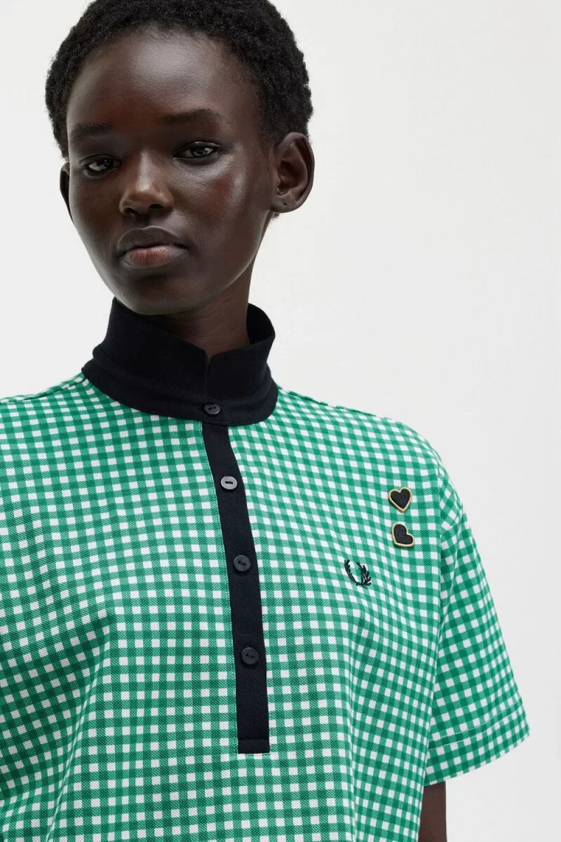 fred perry cropped gingham piqué dam pikétröja grön