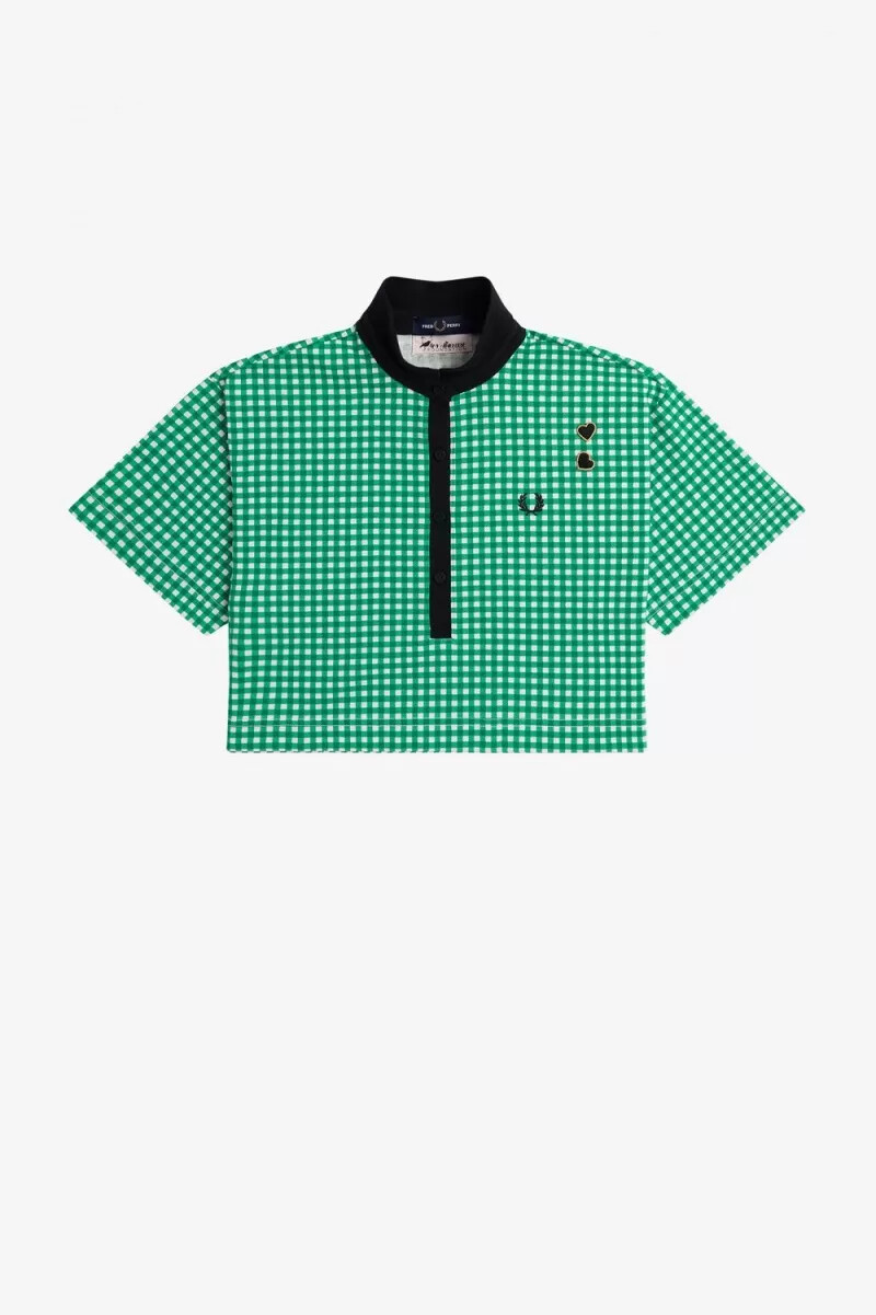 fred perry cropped gingham piqué dam pikétröja grön