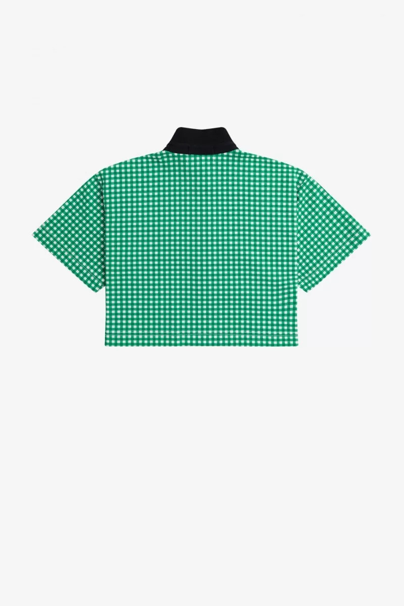 fred perry cropped gingham piqué dam pikétröja grön