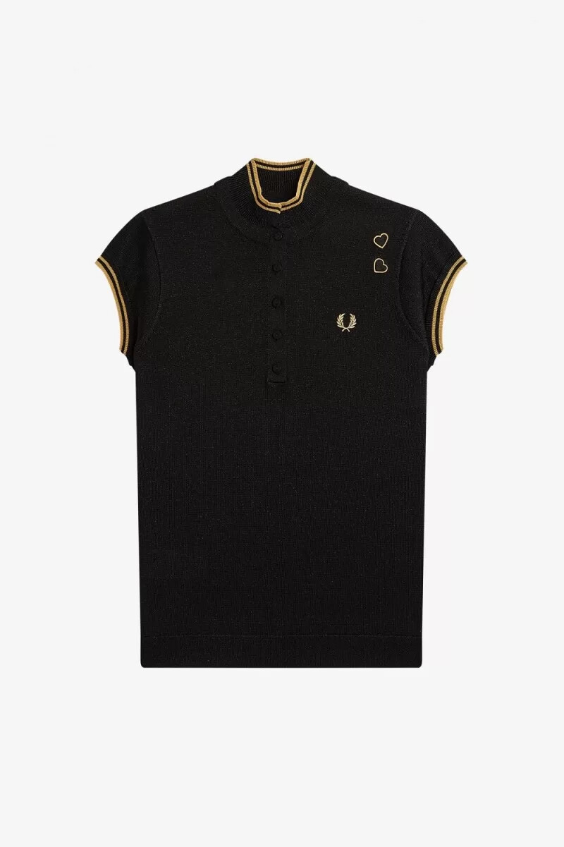 fred perry metallic stickad dampoloskjorta svart