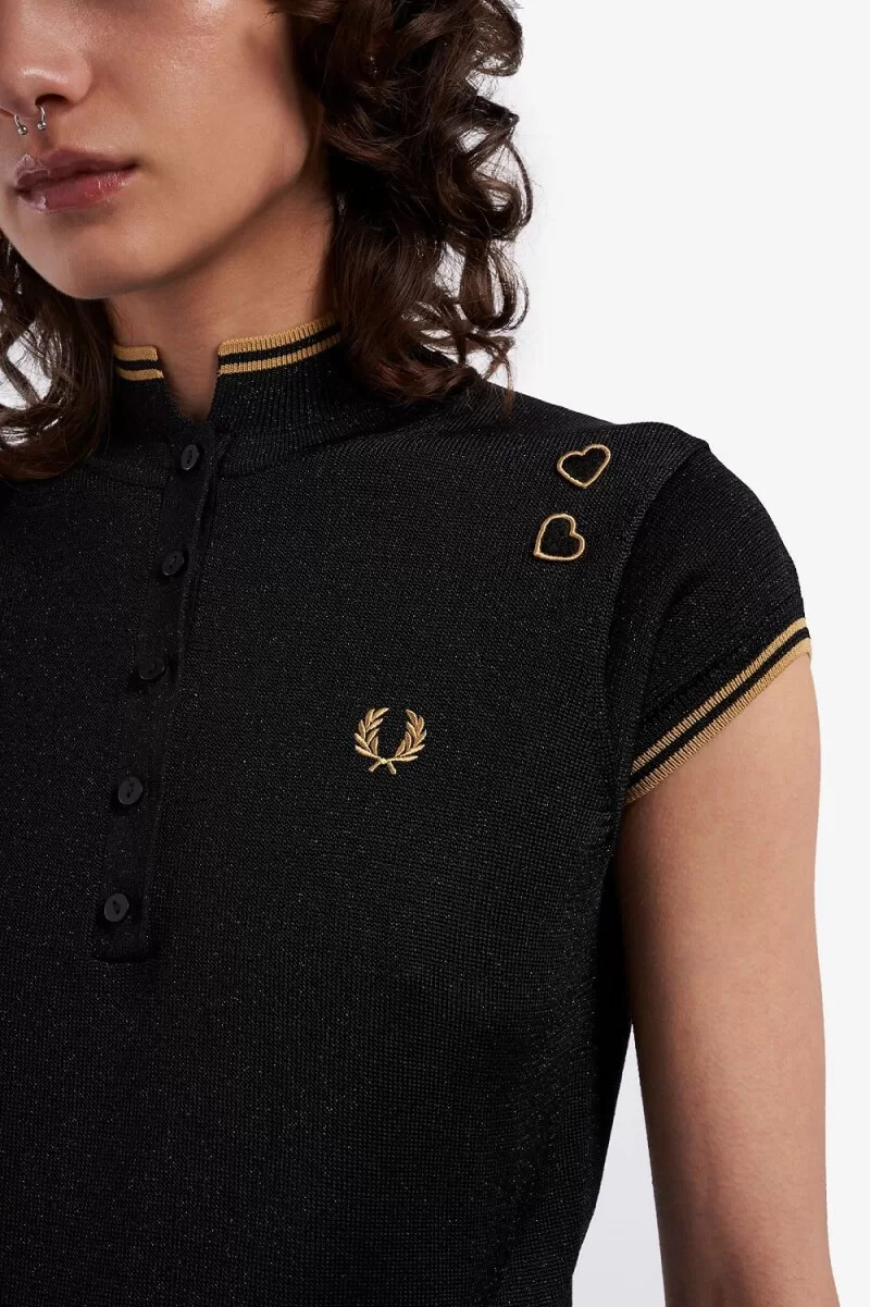 fred perry metallic stickad dampoloskjorta svart