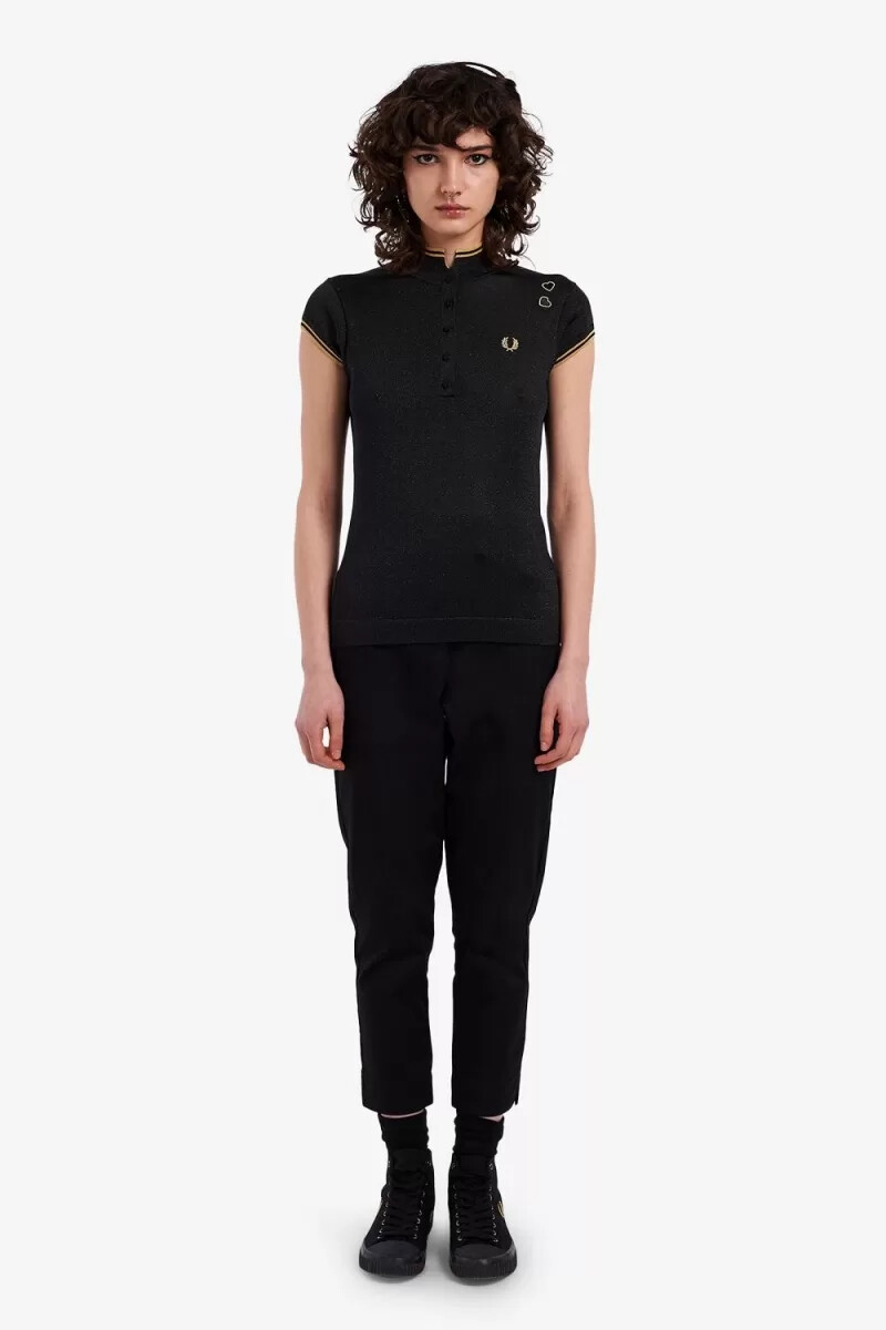 fred perry metallic stickad dampoloskjorta svart