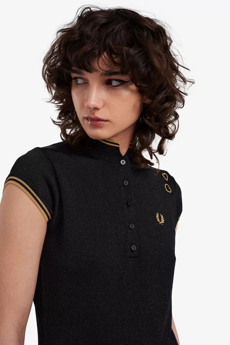 fred perry metallic stickad dampoloskjorta svart