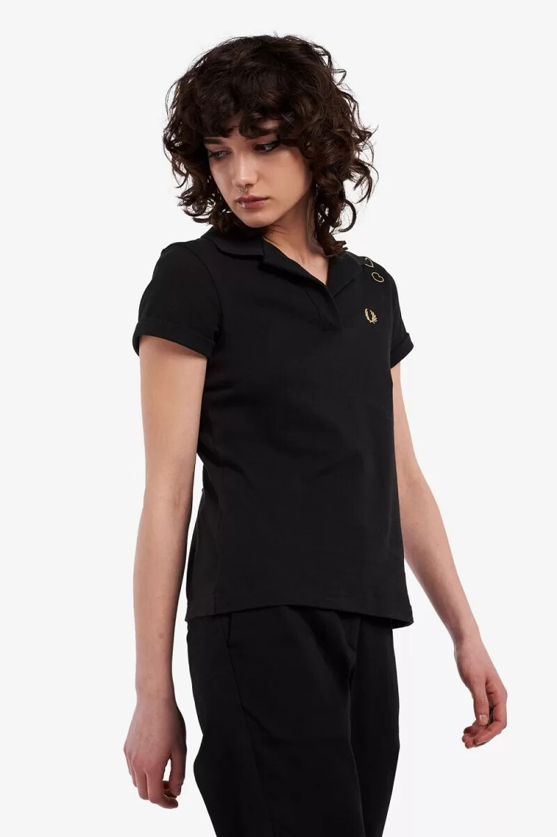 fred perry Öppen krage piké dam pikétröja svart