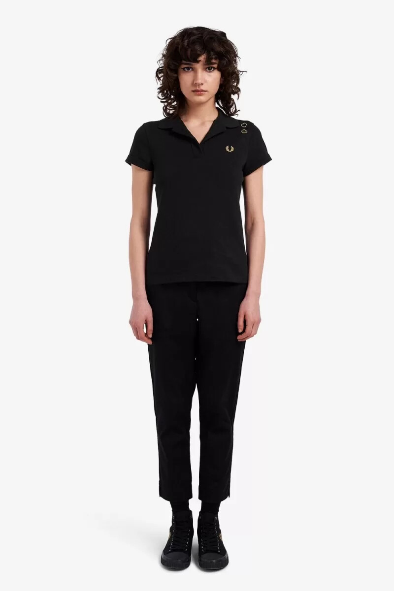 fred perry Öppen krage piké dam pikétröja svart