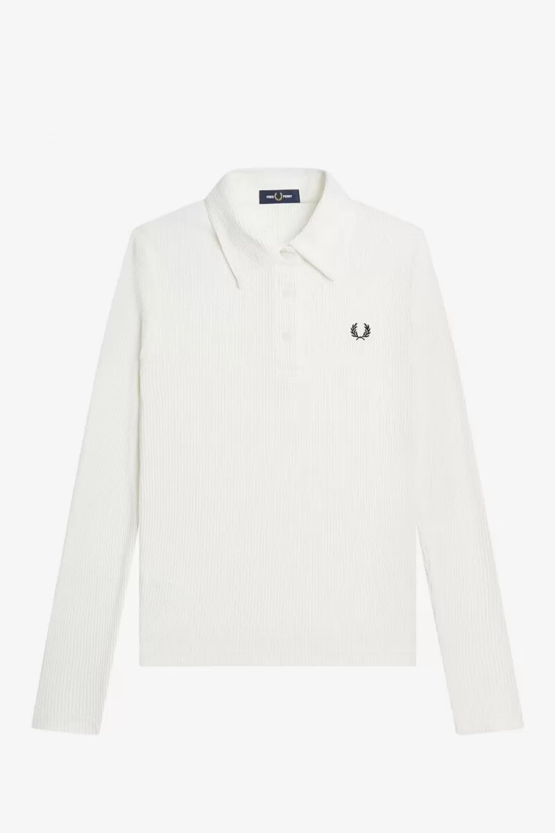 fred perry långärmad ribbad dampoloskjorta snövit