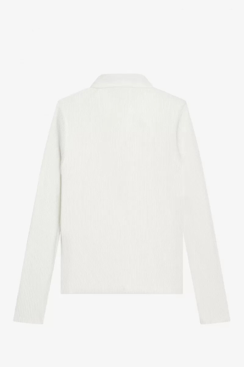 fred perry långärmad ribbad dampoloskjorta snövit