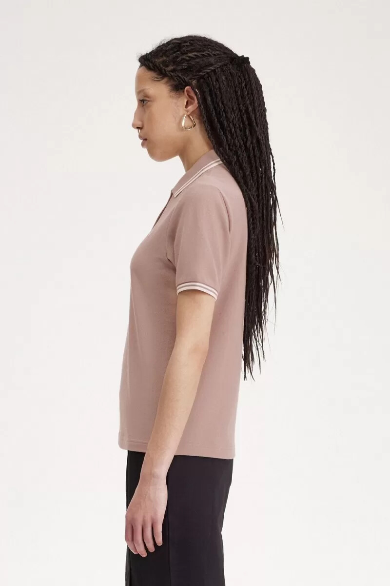 fred perry g3600 damskjorta mörkrosa beige